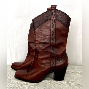 Antonio Melani Boots Mid Calf Leather Heel Western Dark Brown 9.5 M